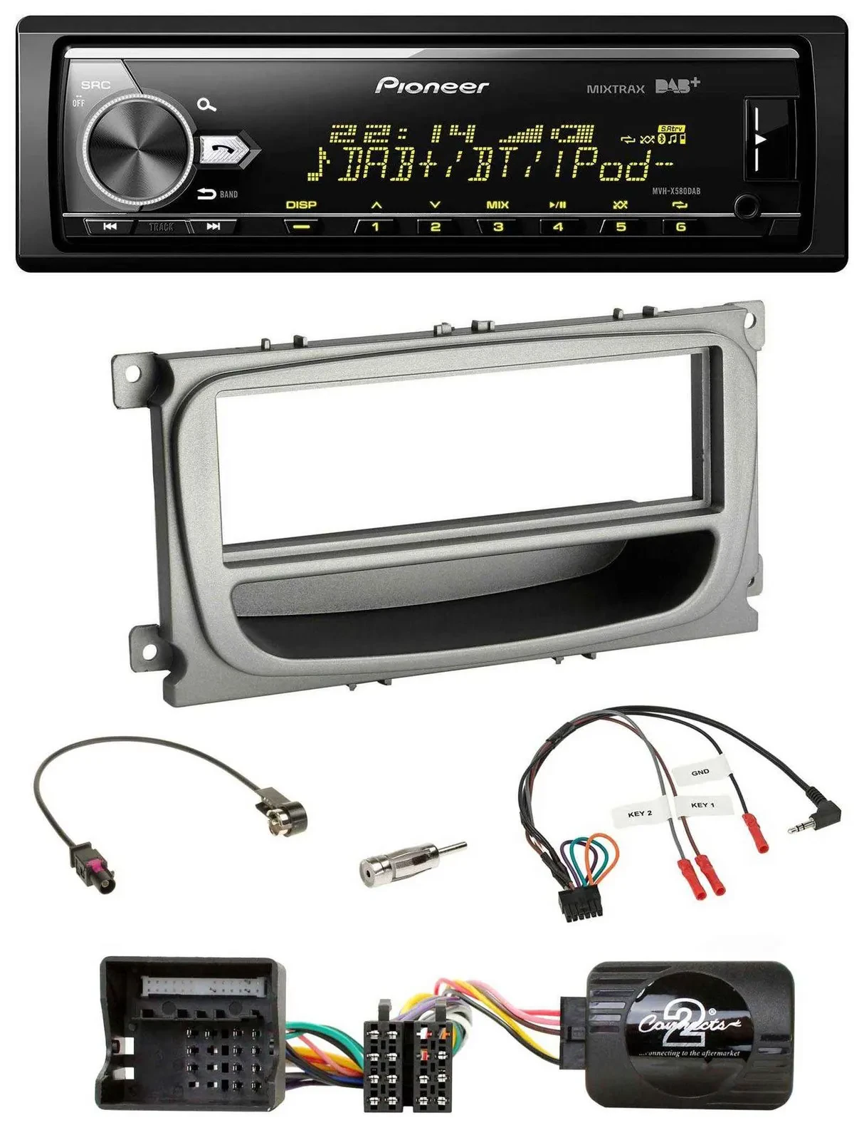 Автомагнитола Pioneer Bluetooth, USB, DAB, поддержка управления с руля для Ford C‑Max/Focus/Galaxy (с 2007)