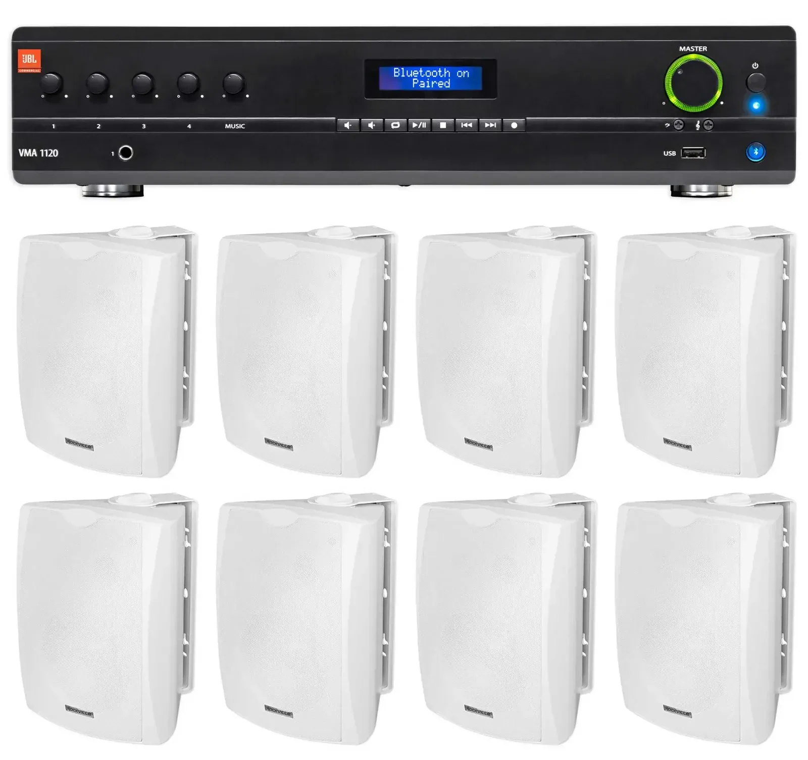 Настенная акустика JBL WET-5W White с усилителем (8 штук)