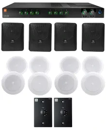 Трансляционный усилитель JBL CSMA280 (набор) 4× 6.5" черные настенные акустические системы, 8× 8" потолочные акустические системы, настенные контроллеры