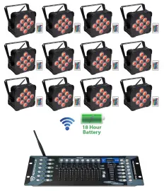 (12) Rockville BEST PAR 60 Rechargeable Wash Lights w/Wireless DMX Controller