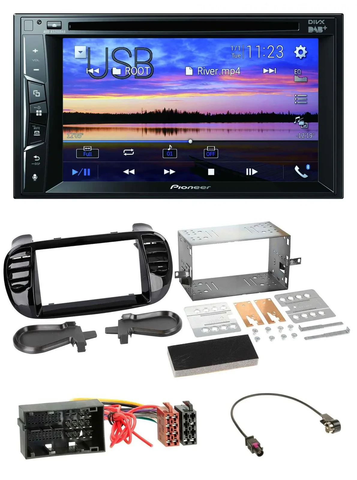 Pioneer Bluetooth 2DIN USB DVD DAB MP3 Autoradio für Fiat 500 (ab 12) schwarz