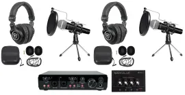 Rockville R-TRACK 2-Person Podcast Kit-Dynamic Mics+Stands+Filters+Headphones