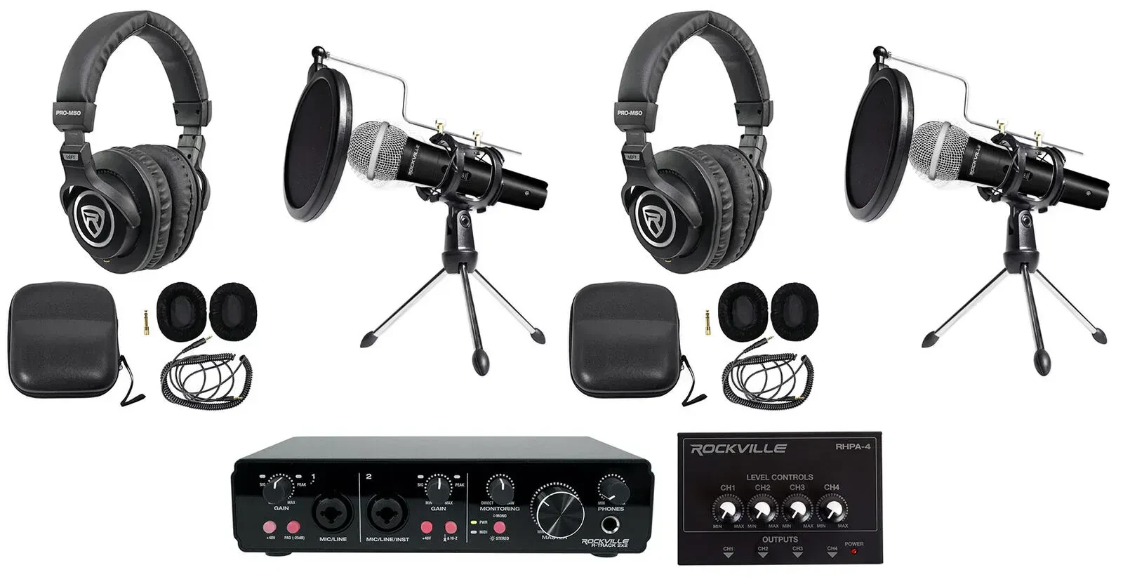 Комплект для подкастов Rockville R-TRACK 2x2+RMC-XLR+PRO-M50 BROAD 2-2