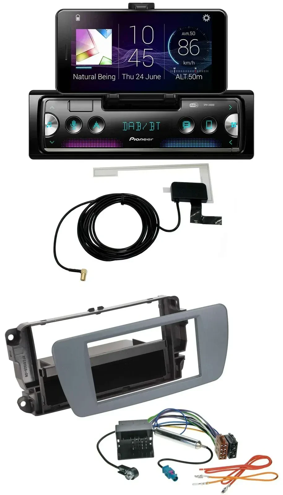 Автомагнитола Pioneer DAB, Bluetooth, MP3, USB для Seat Ibiza (с 2008), цвет Conemara Grau