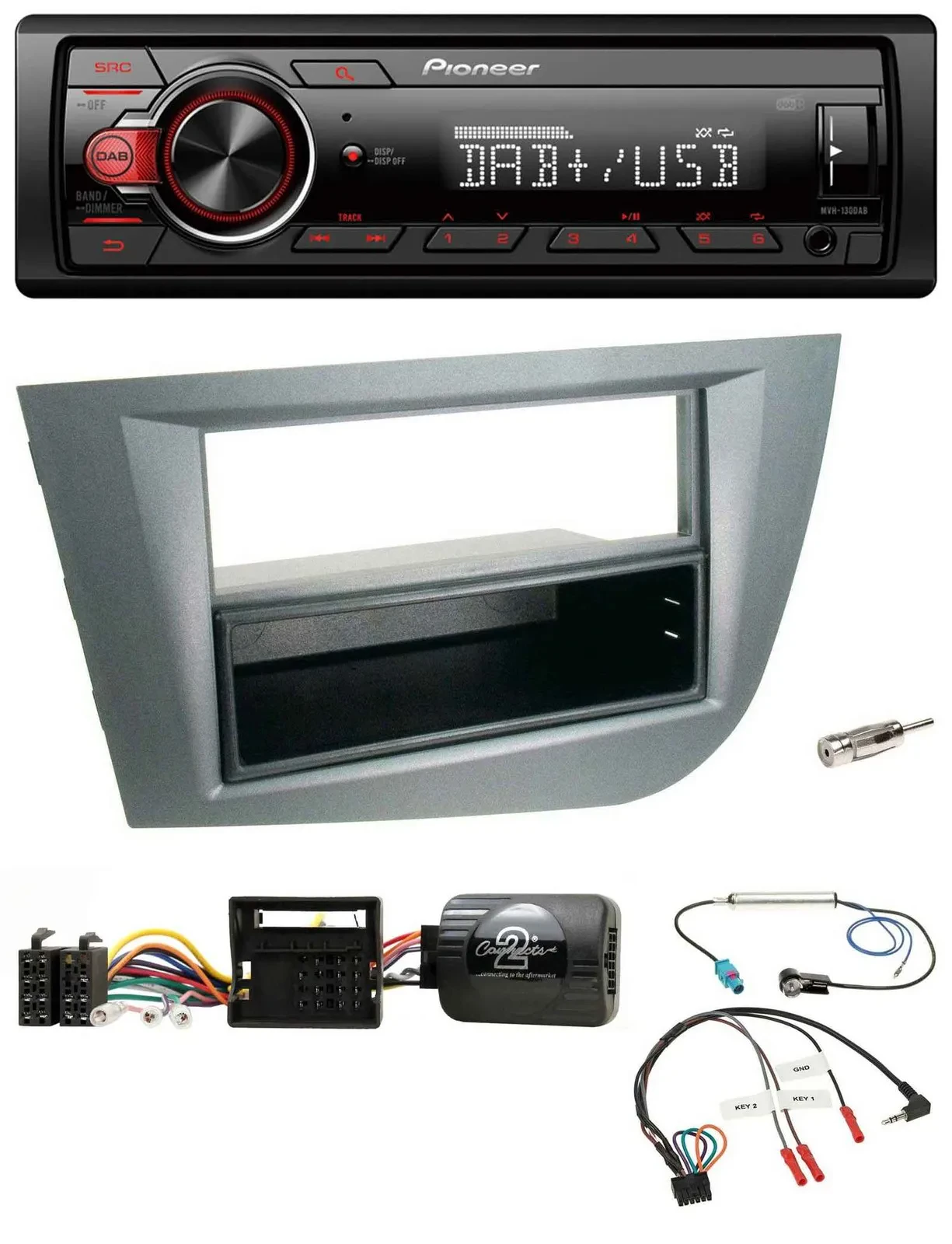 Автомагнитола Pioneer 1-DIN DAB USB MP3 для Seat Leon 2005–2010 темно-серый
