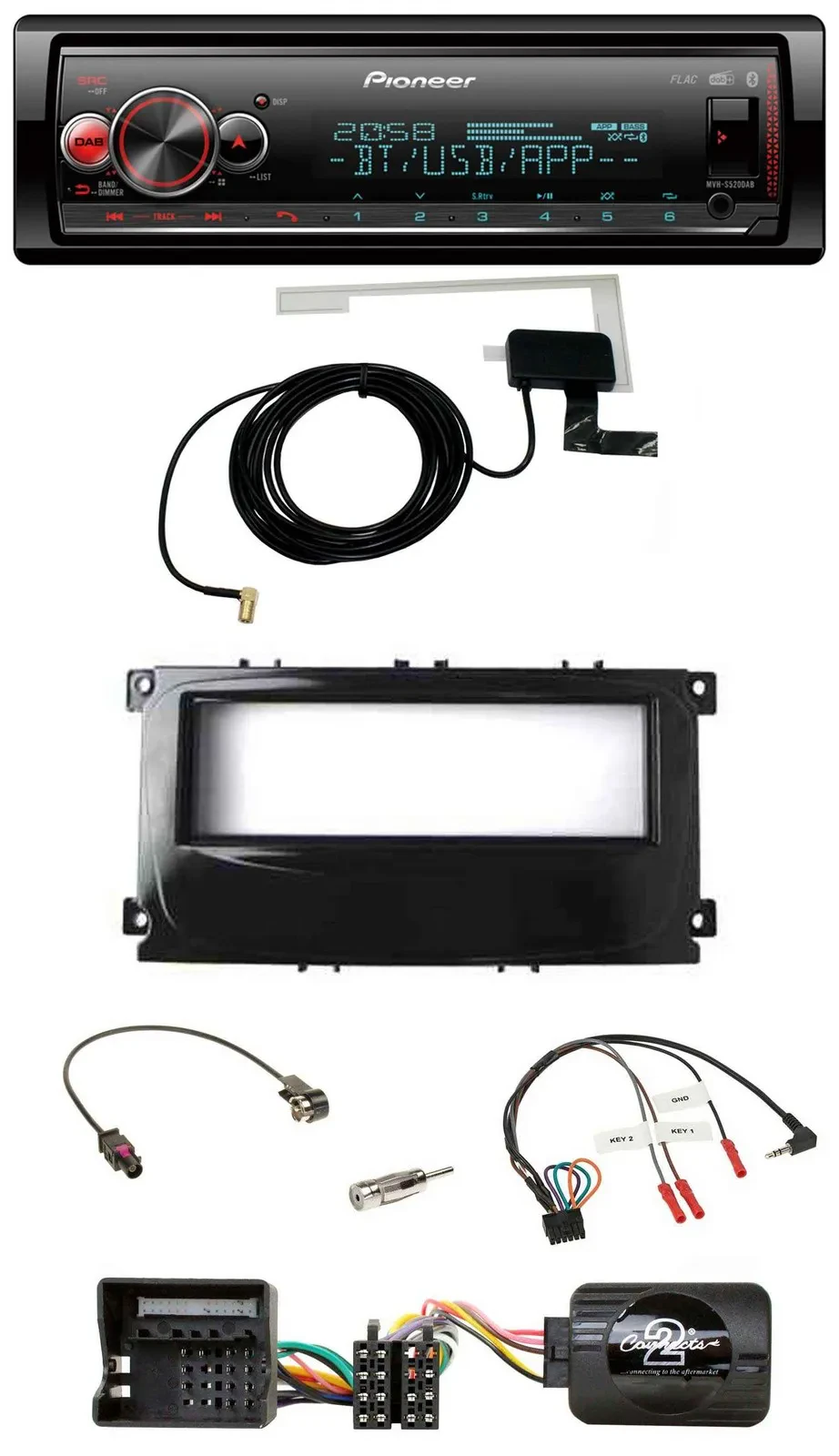 Автомагнитола Pioneer Bluetooth DAB USB для Ford Focus (с 2007), Galaxy, C-Max с поддержкой кнопок на руле