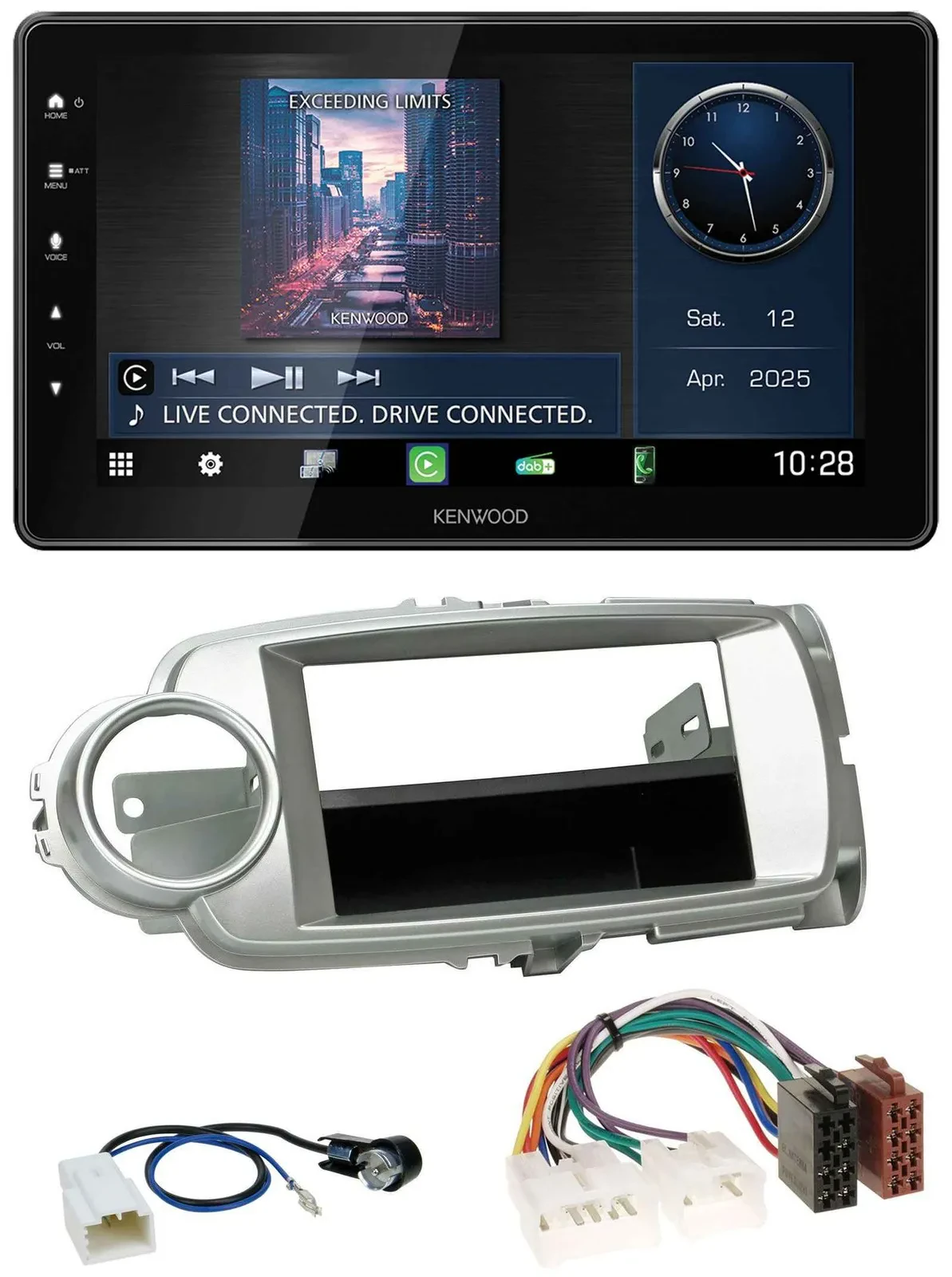 Автомагнитола для Toyota Yaris (2011–2014) Kenwood MP3, Bluetooth, USB, DAB, серебристая