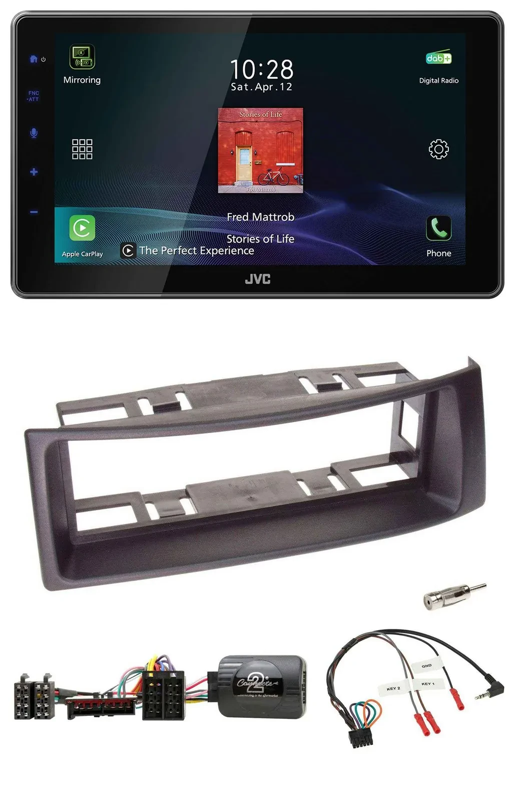 JVC DAB Lenkrad Bluetooth USB Autoradio für Renault Megane 1996-2000 Scenic schw