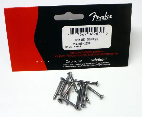 Genuine Fender Guitar/Bass Bridge and Strap Button Mounting Screws - Chrome