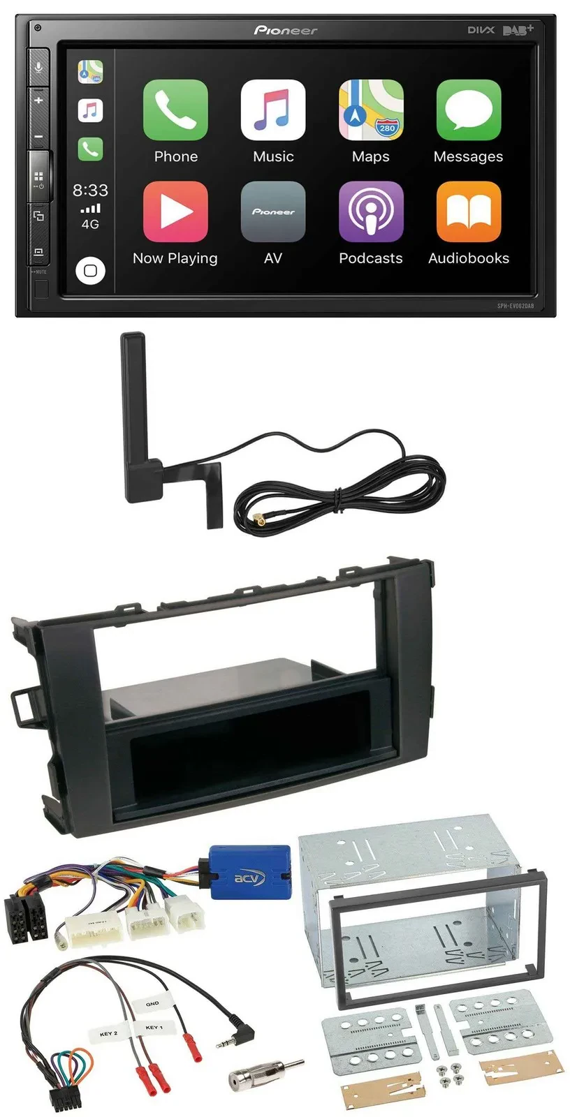 Автомагнитола Pioneer 2DIN, USB, Bluetooth, DAB для Toyota Auris 2011–2012, чёрная