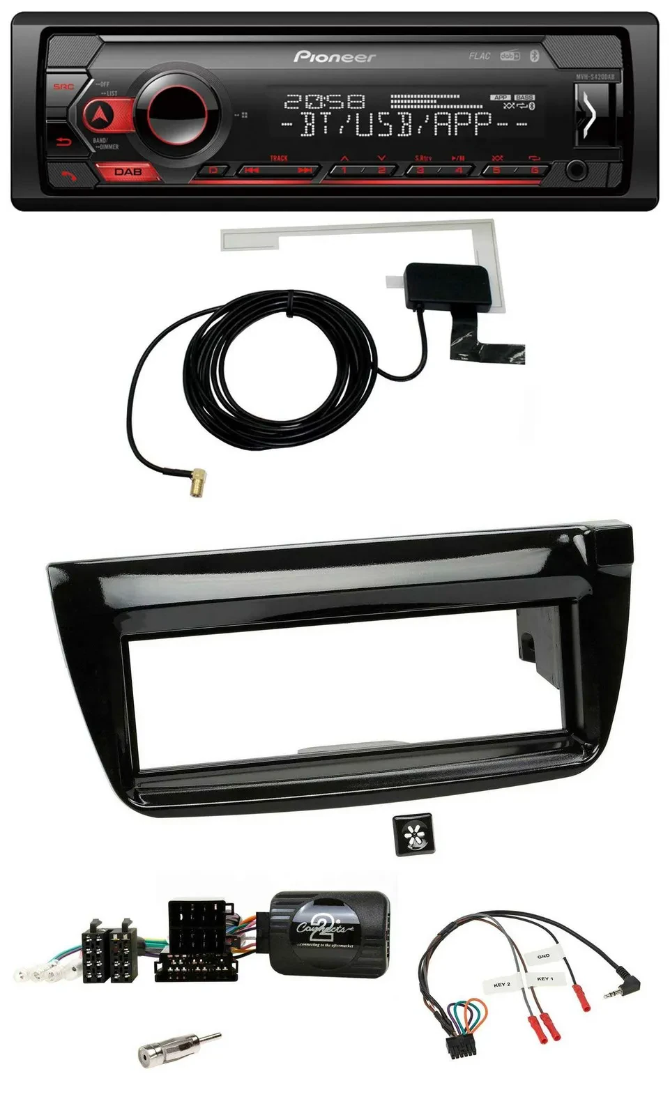 Автомагнитола для Fiat Doblo (2012–2015) Pioneer DAB, Bluetooth, USB, поддержка управления на руле, цвет piano black