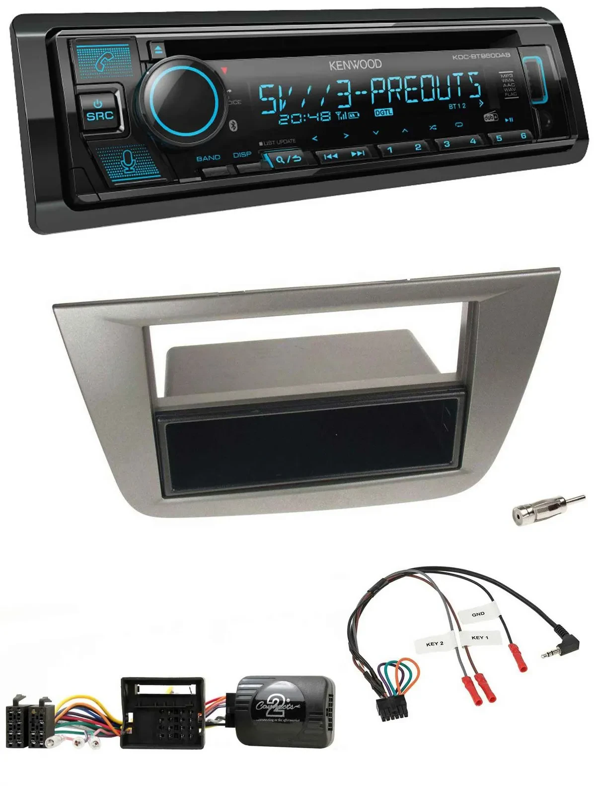 Автомагнитола для Seat Toledo/Altea 2004–2009 Kenwood Bluetooth USB CD DAB с поддержкой кнопок на руле