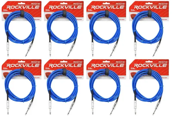 Инструментальный кабель Rockville RCGT10BL Blue 3.05 м (8 штук)