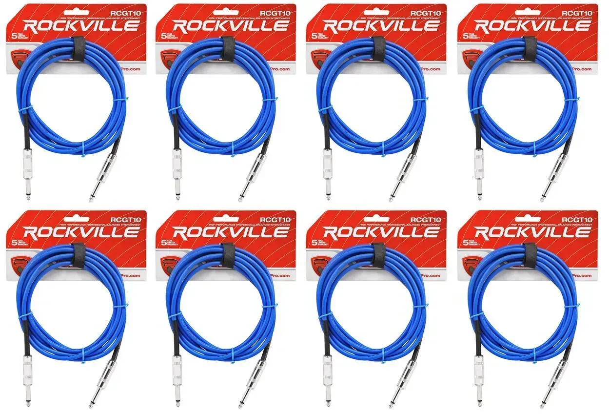 Инструментальный кабель Rockville RCGT10BL Blue 3.05 м (8 штук)