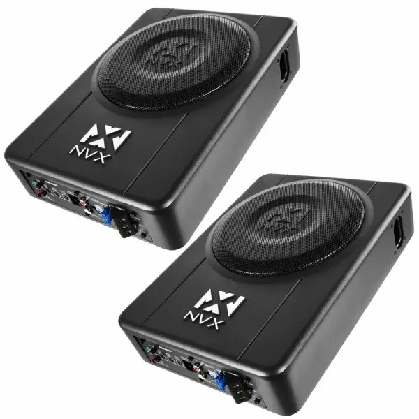 2) NVX QBUS8P 150W 8" Under Seat Amplified Loaded Ported Subwoofer Package