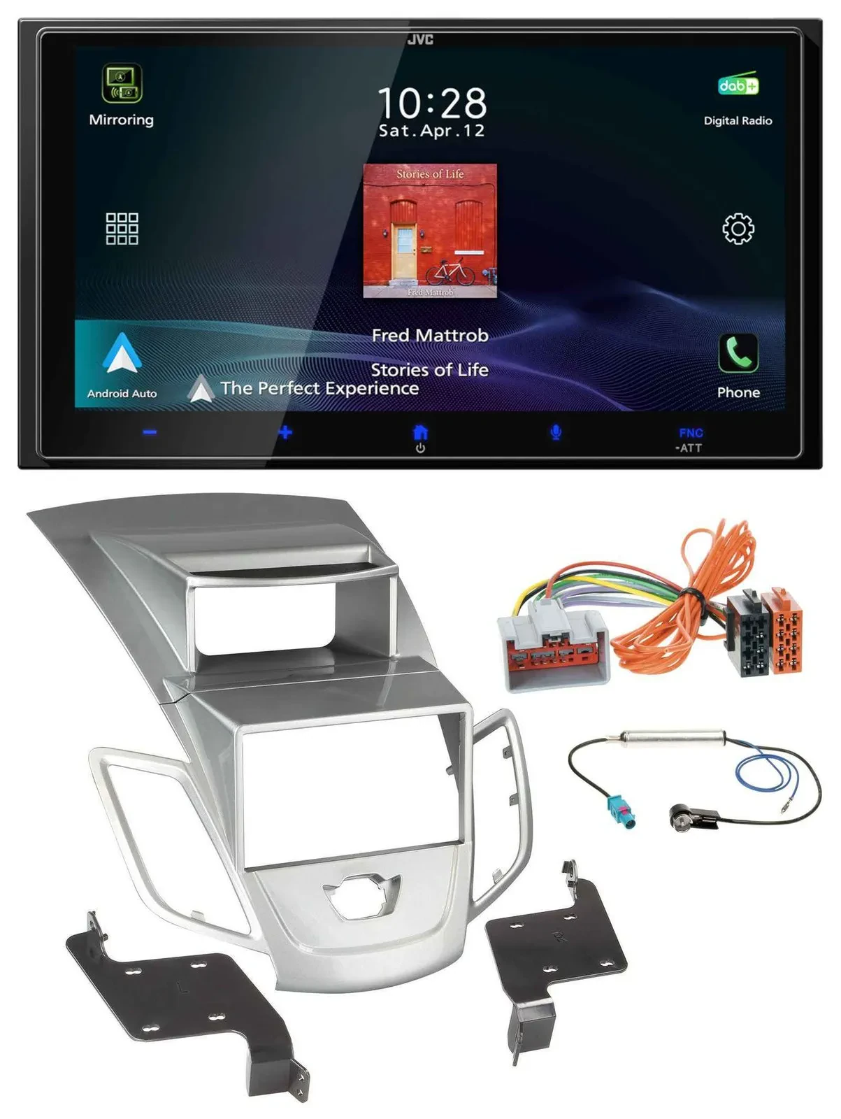 JVC USB Bluetooth 2DIN DAB MP3 Autoradio für Ford Fiesta 2008-2010 Display silbe