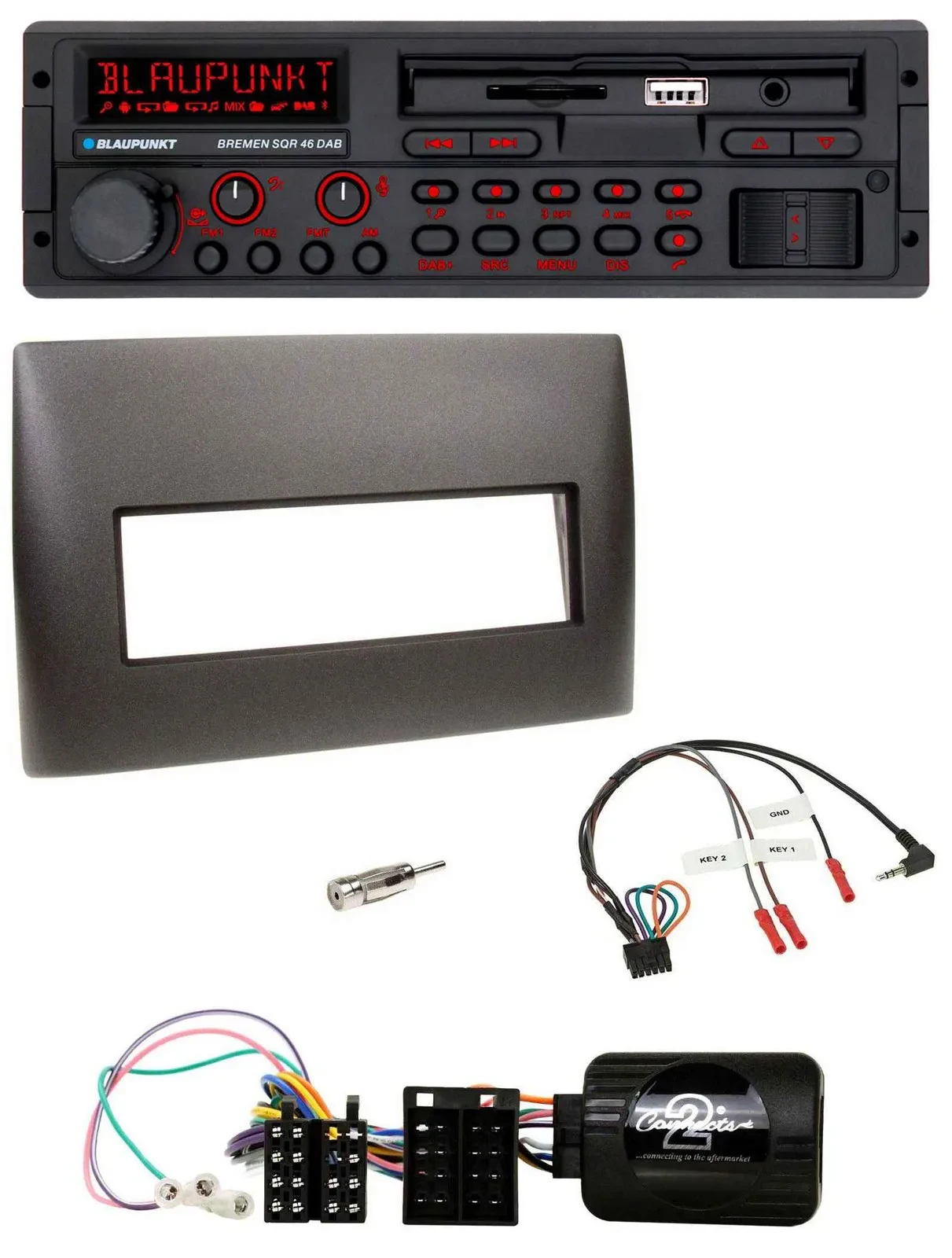 Автомагнитола для Fiat Stilo 2001–2007 Blaupunkt SD, USB, Bluetooth, DAB, черная, с поддержкой управления с руля