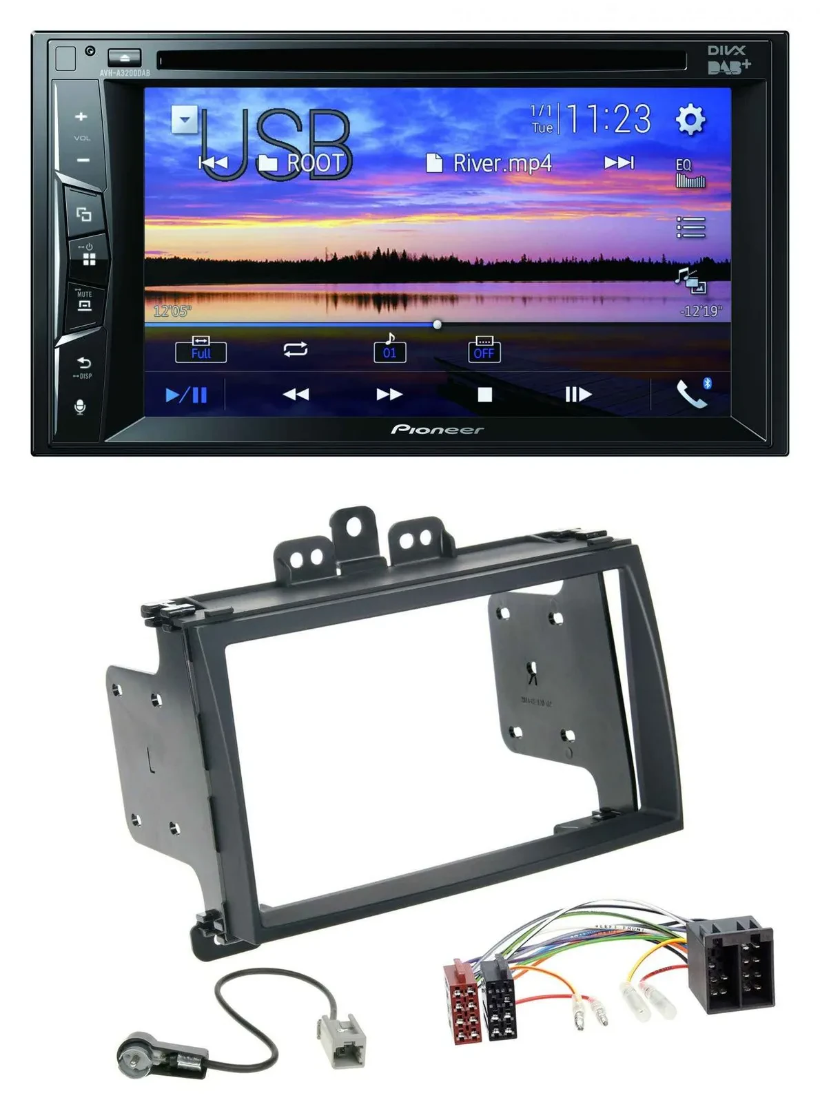 Автомагнитола Pioneer 2DIN Bluetooth USB DVD DAB MP3 для Hyundai i20 (2009–2012) черная