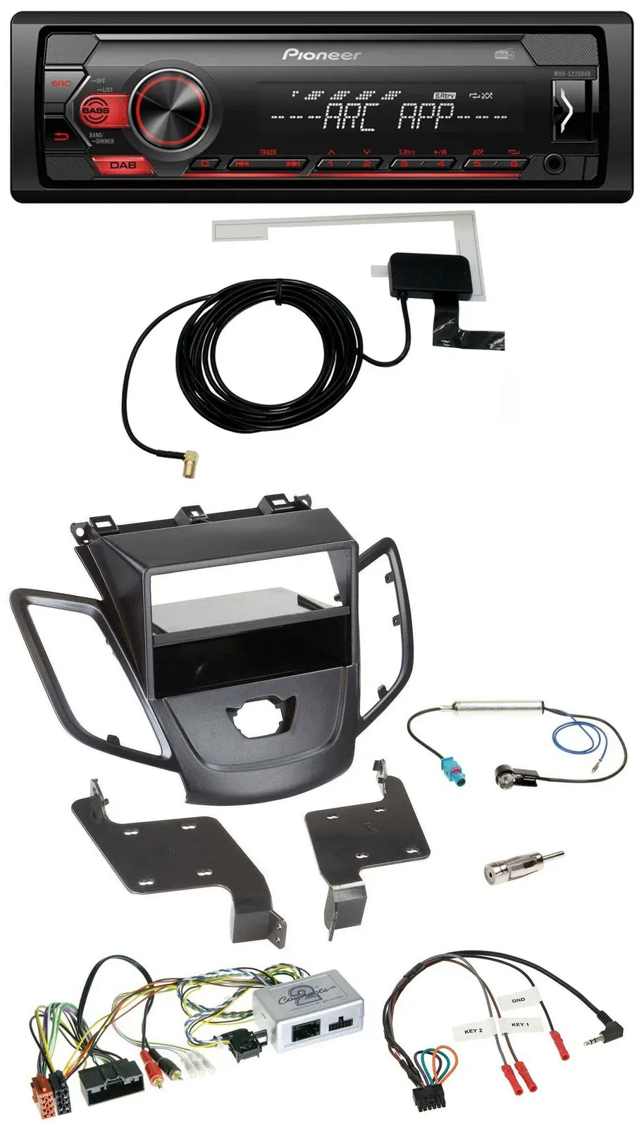 Pioneer 1DIN USB DAB MP3 Lenkrad Autoradio für Ford Fiesta 10-17 ohne Display sc