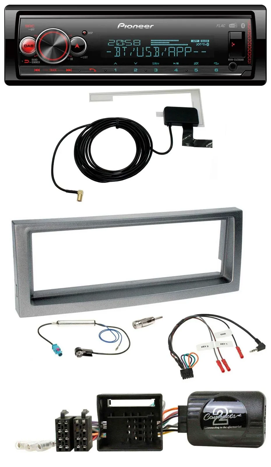 Pioneer Bluetooth DAB USB Lenkrad Autoradio für Citroen C5 ab 2005 grau-metallic