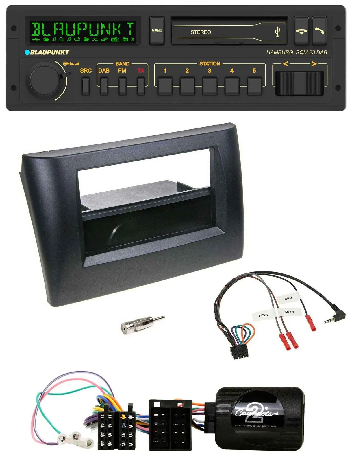 Blaupunkt USB DAB Bluetooth Lenkrad Autoradio für Fiat Stilo 01-07 schwarz Ablag