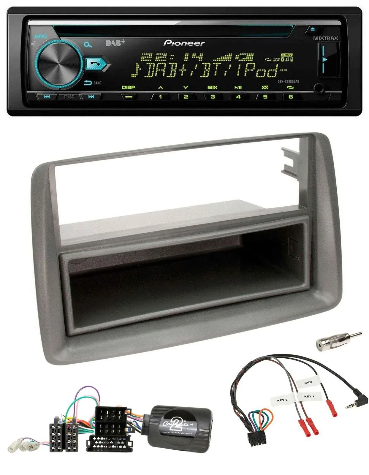 Автомагнитола Pioneer DAB, CD, USB, Bluetooth для Fiat Panda 169 (2007–2012), серый
