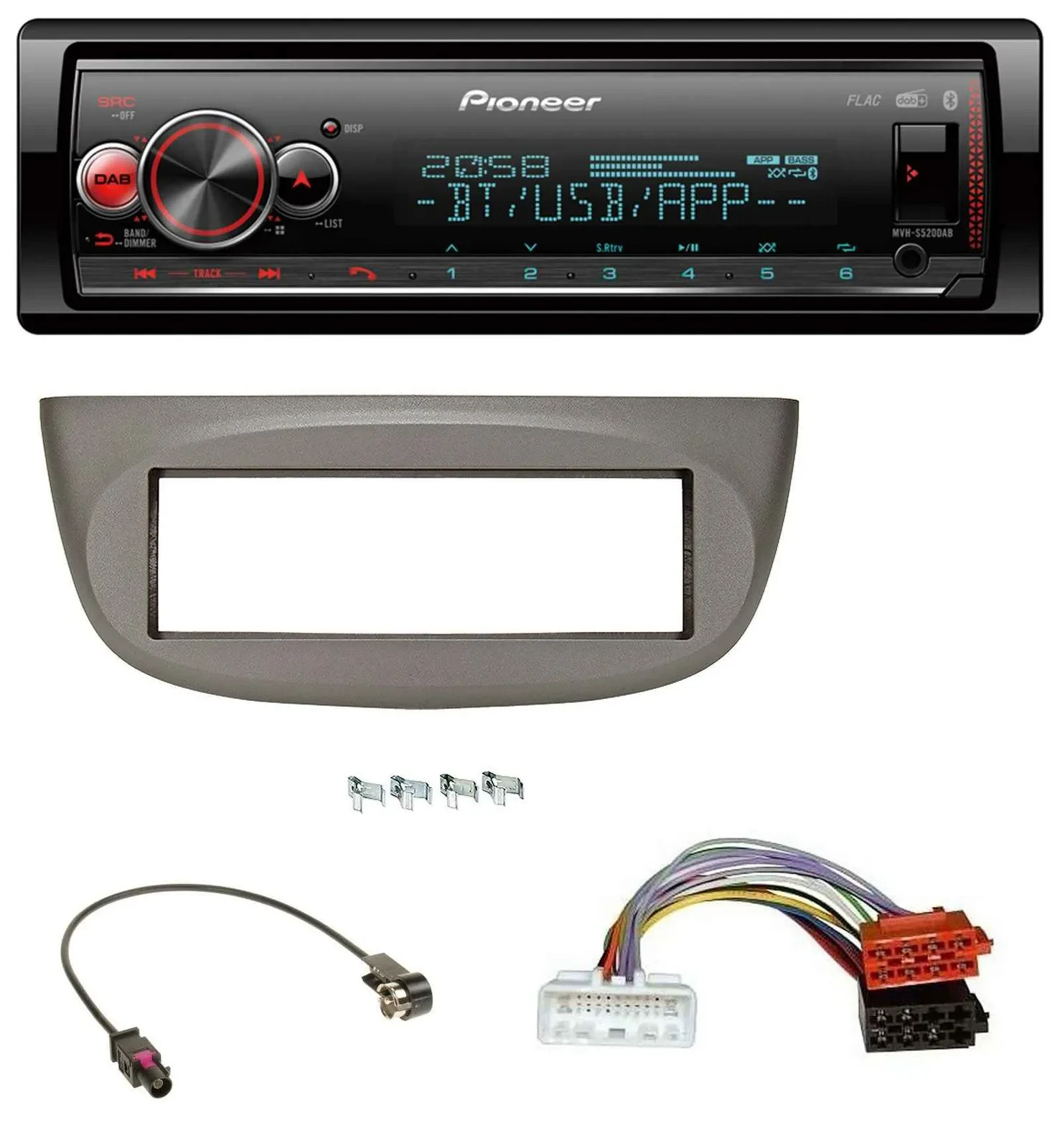 Автомагнитола для Renault Twingo (с 2015) Pioneer Bluetooth, USB, MP3, DAB, бежево-серая