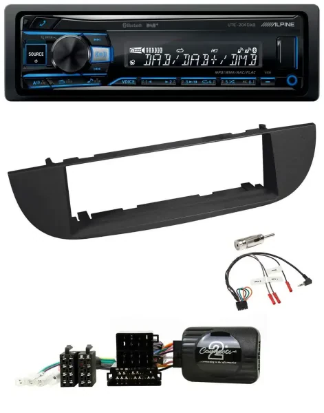 Alpine USB Bluetooth DAB Lenkrad Autoradio für Fiat 500 ab 2007 schwarz