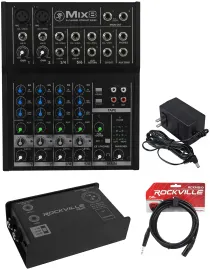 Аналоговый микшер Mackie Mix8 8-канальный (набор) с DI-боксом Rockville RDI5 и кабелем