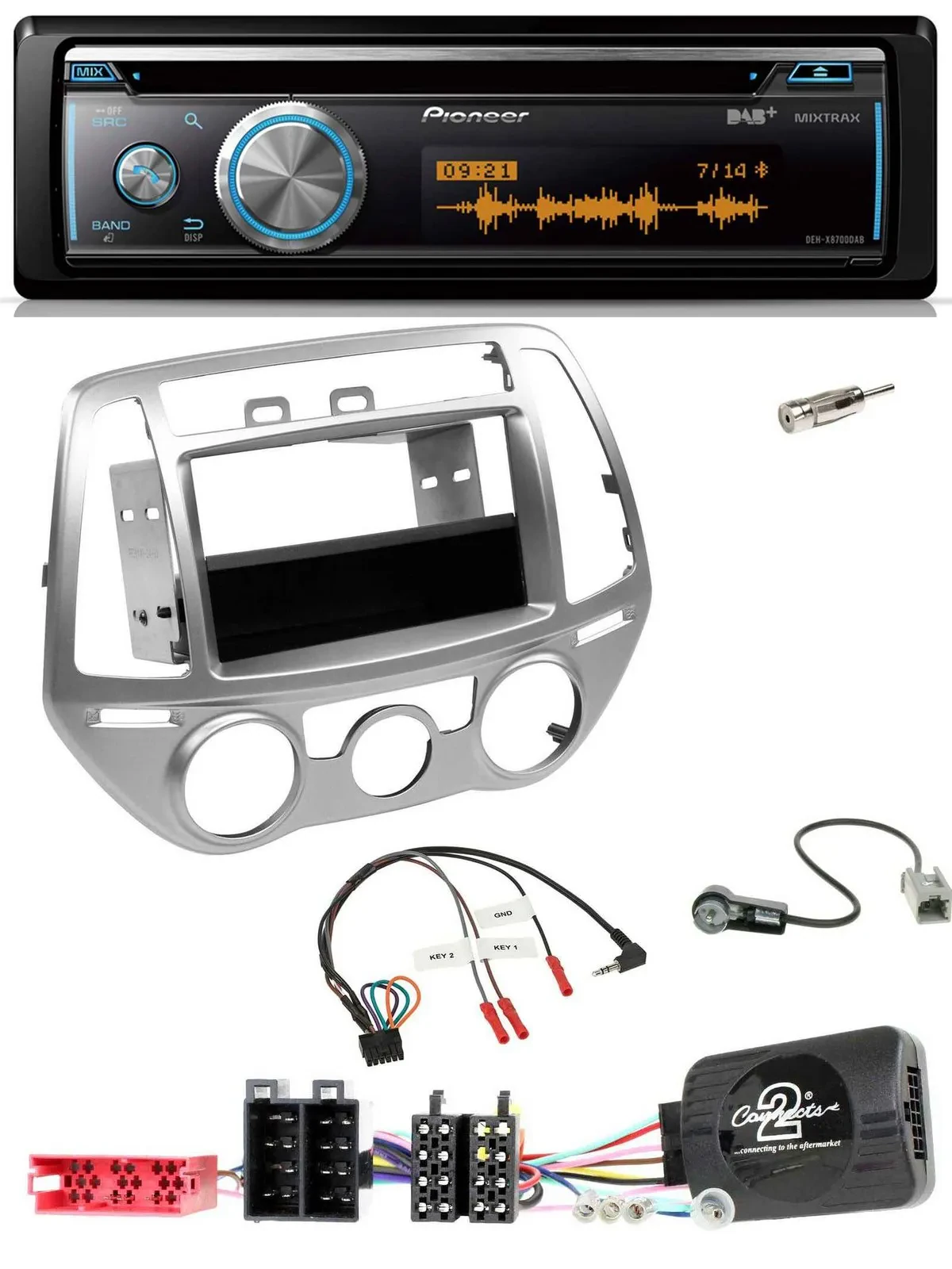 Pioneer Lenkrad DAB USB CD Bluetooth Autoradio für Hyundai i20 2012-2014 silber