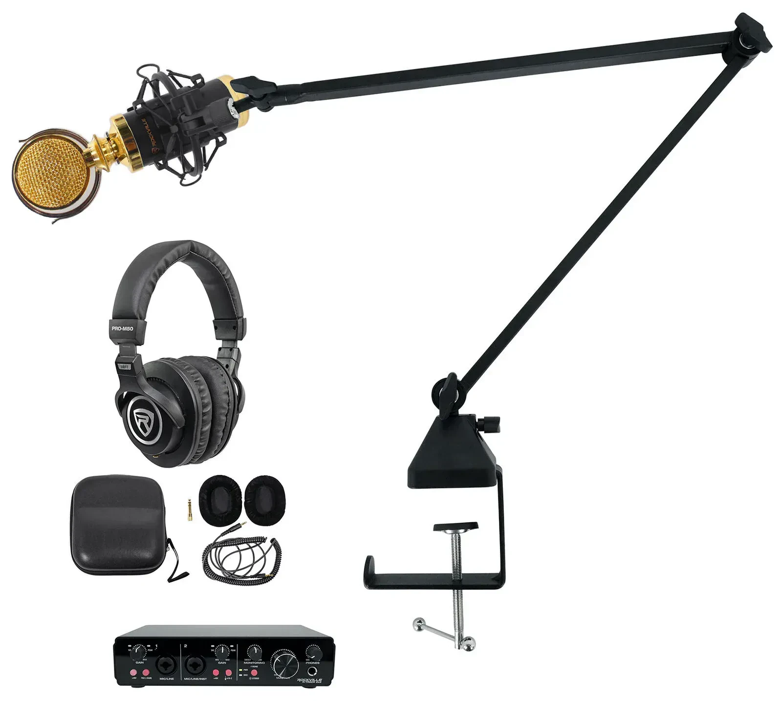 Комплект для подкастов Rockville R-TRACK 2x2+RCM02+PRO-M50 BROAD 2