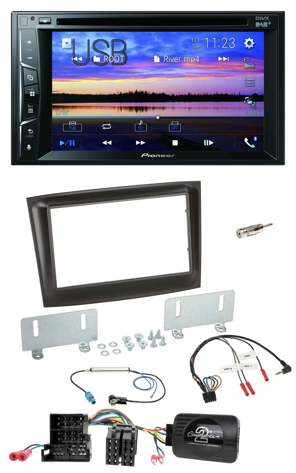 Pioneer Bluetooth 2DIN USB DVD DAB Lenkrad Autoradio für Fiat Doblo Mini-ISO ab