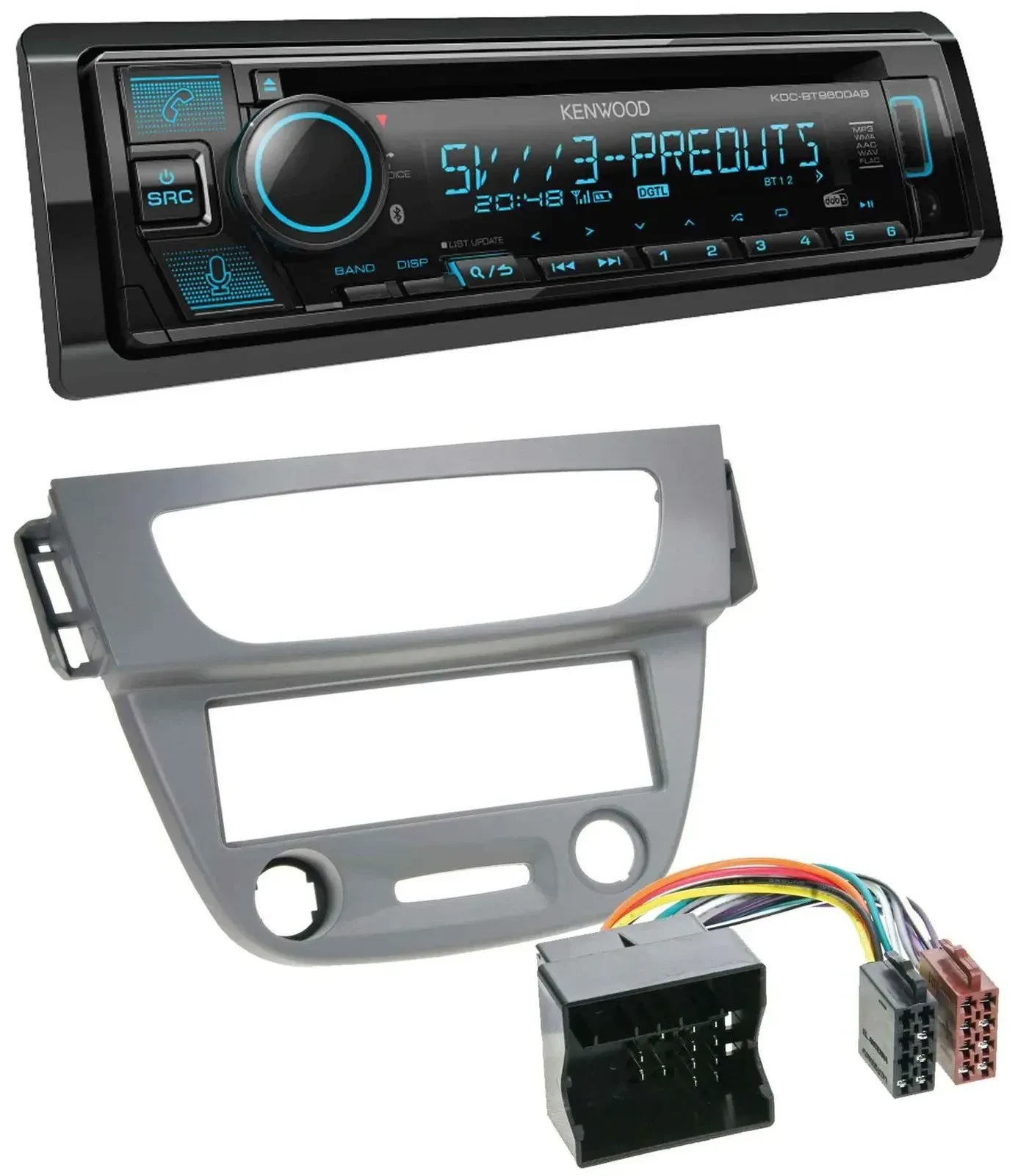 Автомагнитола для Renault Megane 3 (2009–2014) Kenwood Bluetooth, USB, CD, MP3, DAB, Quadlock