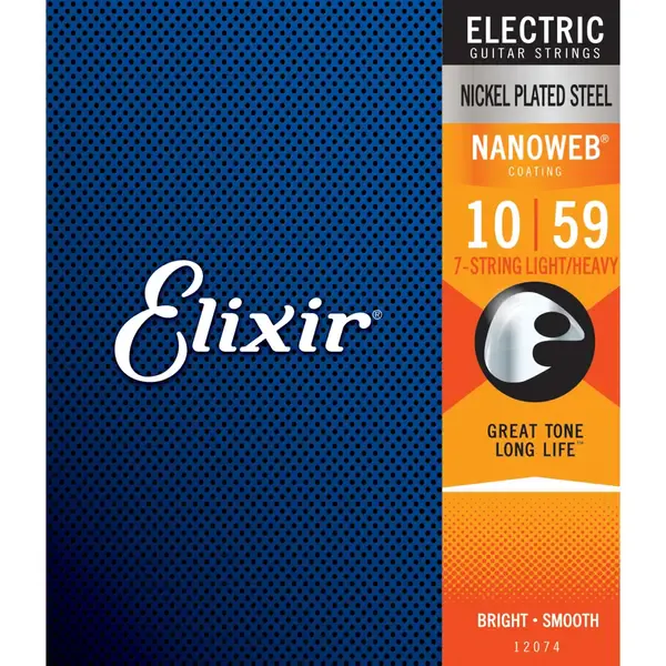 Струны для электрогитары Elixir 12074 NanoWeb Light Heavy 10-59