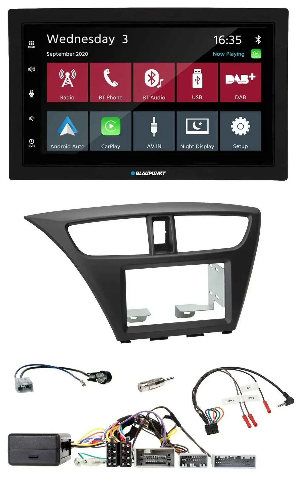 Blaupunkt DAB Bluetooth USB Lenkrad 2DIN Autoradio für Honda Civic ab 12 schwarz