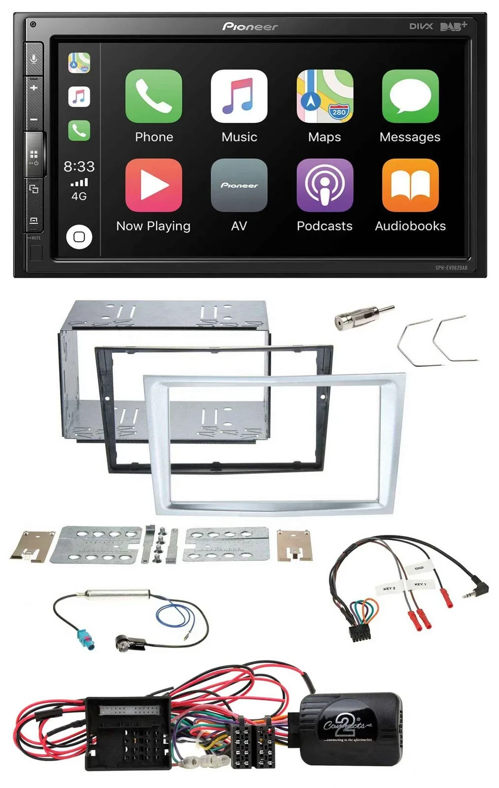 Автомагнитола для Opel Corsa D Pioneer 2DIN DAB Bluetooth USB, матовый хром (с 2009 г.)