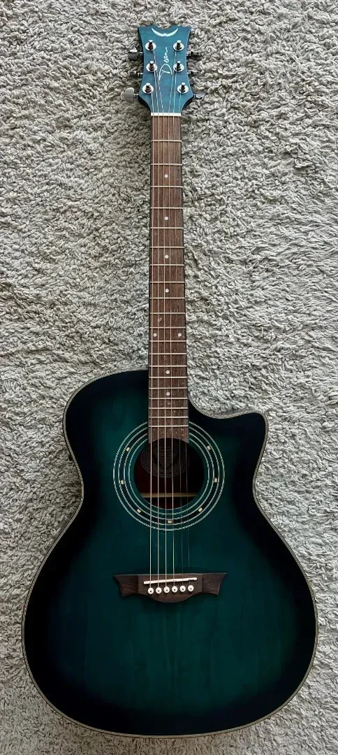 Dean EQA TBLS Exotica Quilt Ash Acoustic Electric Guitar, Transparent Blue Satin