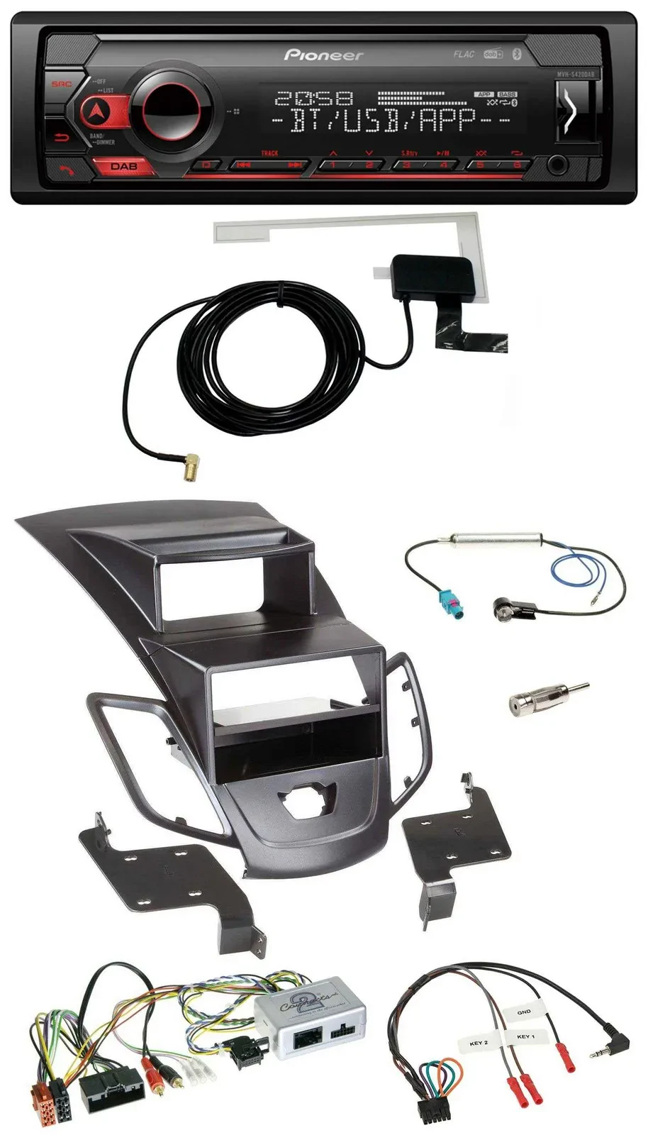 Автомагнитола Pioneer DAB, Bluetooth, USB для Ford Fiesta (2010–2017), черный