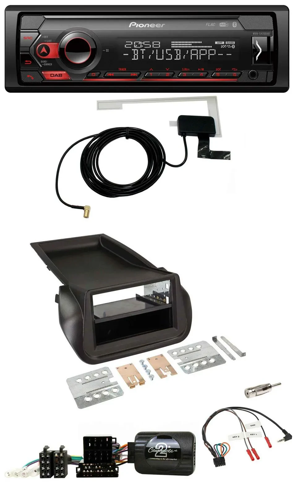 Автомагнитола для FIAT Fiorino (с 2008) Pioneer DAB, Bluetooth, USB, поддержка управления на руле