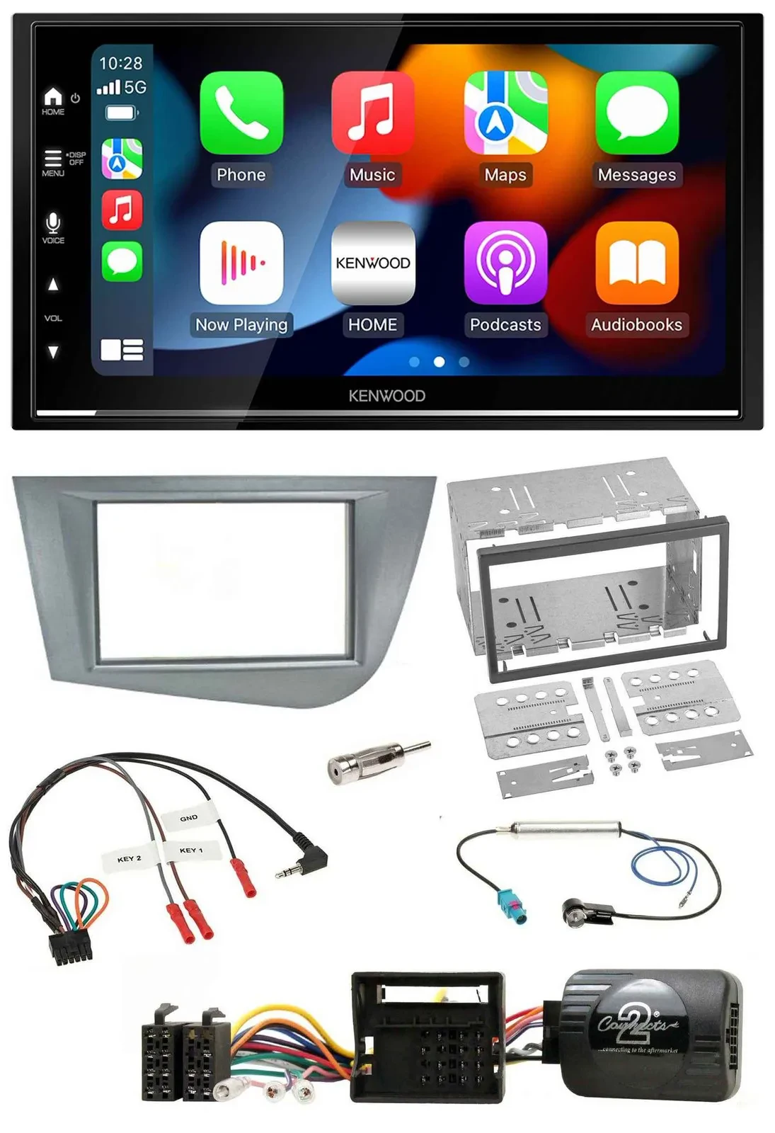 Kenwood DAB USB Bluetooth 2DIN Lenkrad Autoradio für Seat Leon 2005-2012 silber