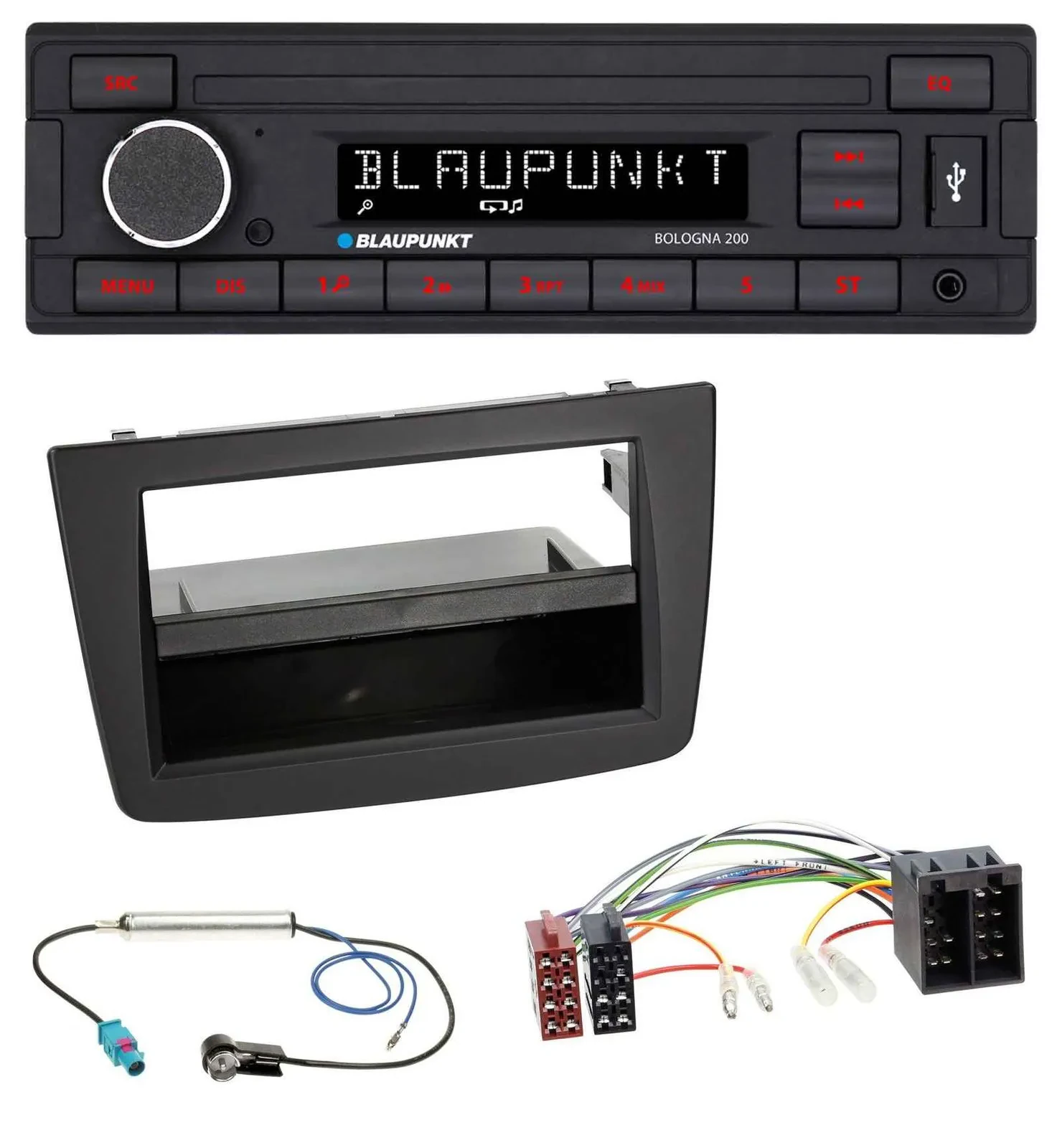 Blaupunkt MP3 AUX USB 1DIN Autoradio für Alfa Romeo Mito 955 08-14 ISO schwarz