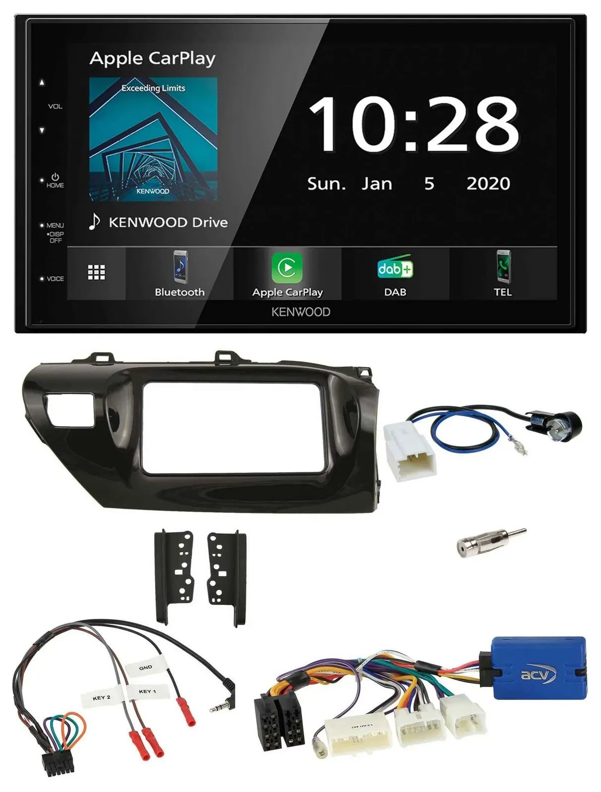 Kenwood Bluetooth Lenkrad DAB USB 2DIN Autoradio für Toyota Hilux 2015-2020