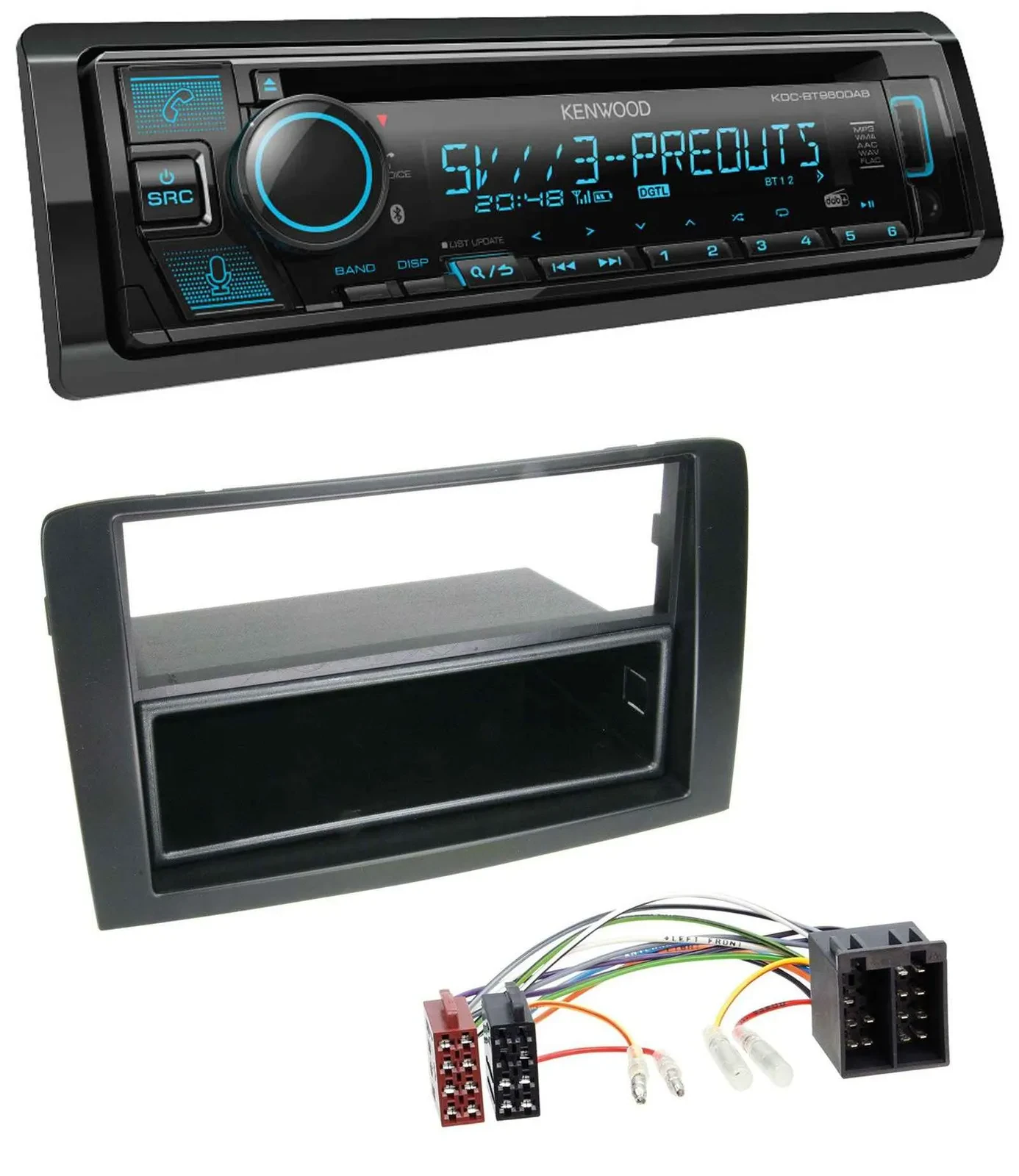 Автомагнитола для Fiat Idea (350, 2003–2011) Kenwood Bluetooth USB CD MP3 DAB черный