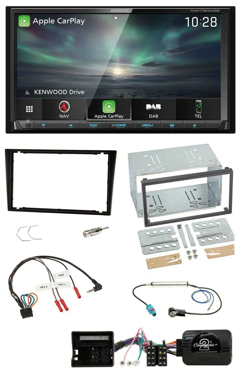 Kenwood Bluetooth USB 2DIN Lenkrad TMC DAB Navigation für Opel Corsa C schwarz