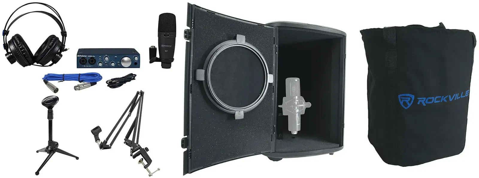 Комплект для подкастов PreSonus AudioBox iTwo Studio (набор) с аудиоинтерфейсом, микрофоном, наушниками, микрофонной стрелой и настольной стойкой