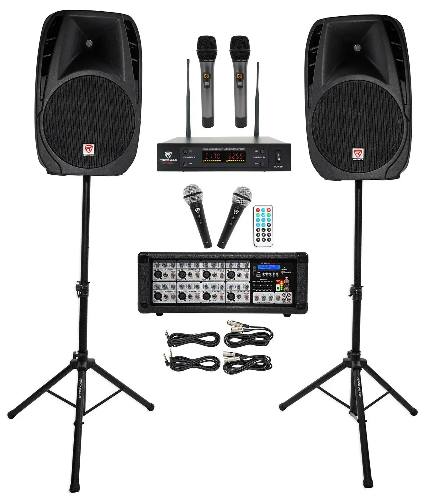 Пассивная акустическая система Rockville RPG2X15 Black с усилителем и аксессуарами (пара)