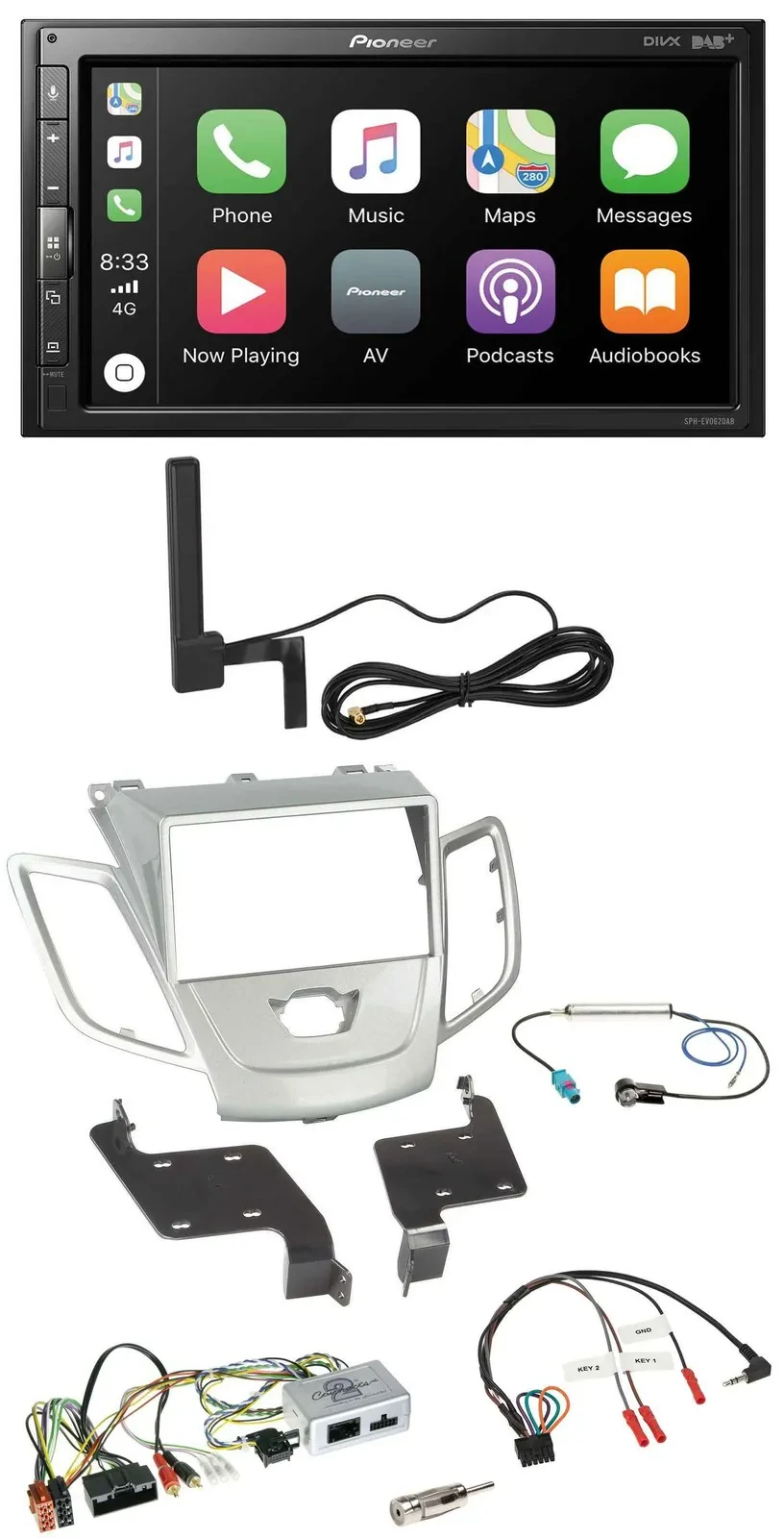 Pioneer USB 2DIN Bluetooth DAB Lenkrad Autoradio für Ford Fiesta 2010-2017 silbe