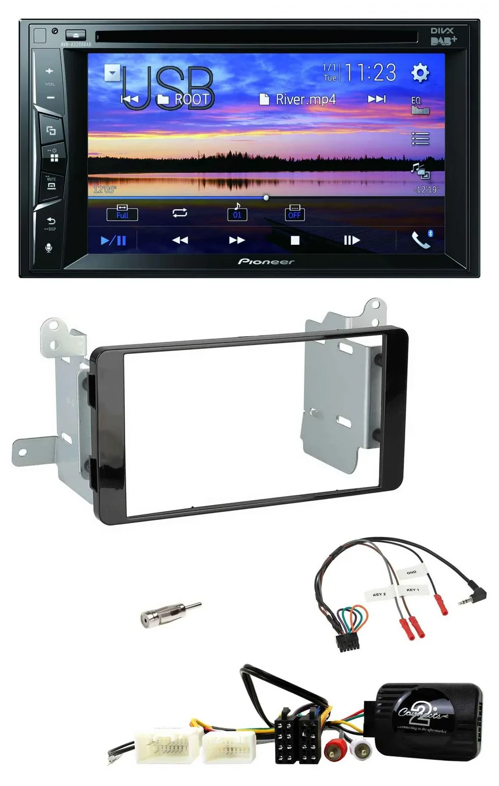 Автомагнитола для Mitsubishi L200 Pioneer 2DIN, Bluetooth, USB, DVD, DAB, поддержка управления с руля