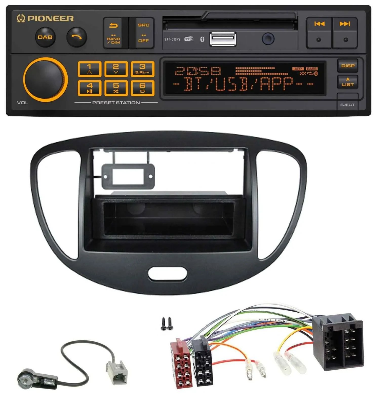 Pioneer DAB MP3 USB Bluetooth Autoradio für Hyundai i10 (2008-2013) schwarz