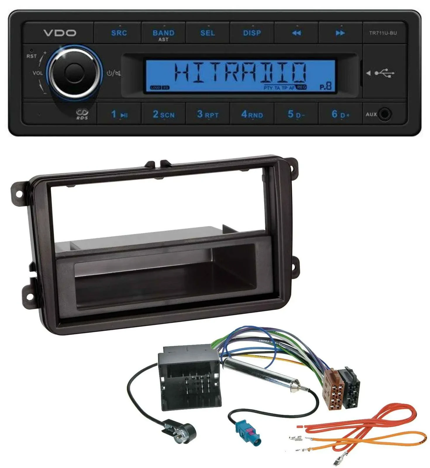 VDO AUX 1DIN MP3 USB Autoradio für VW Passat 05-10 Polo 09-14 Scirocco ab 08